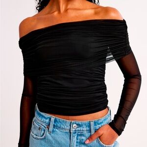Long-Sleeve Off-The-Shoulder Mesh Top NWT